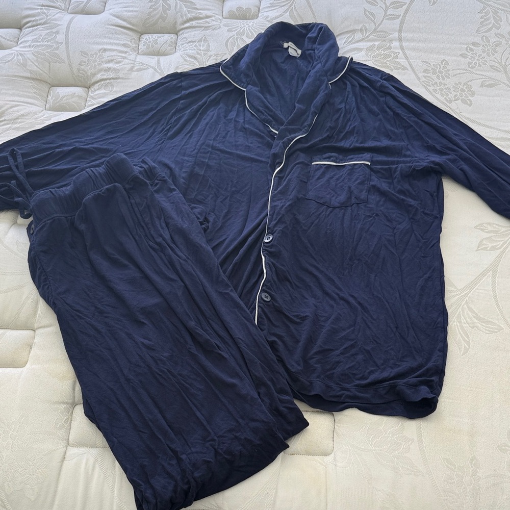 Eberjey Men’s Pajama Set - Long Sleeve Top and Pants - Navy